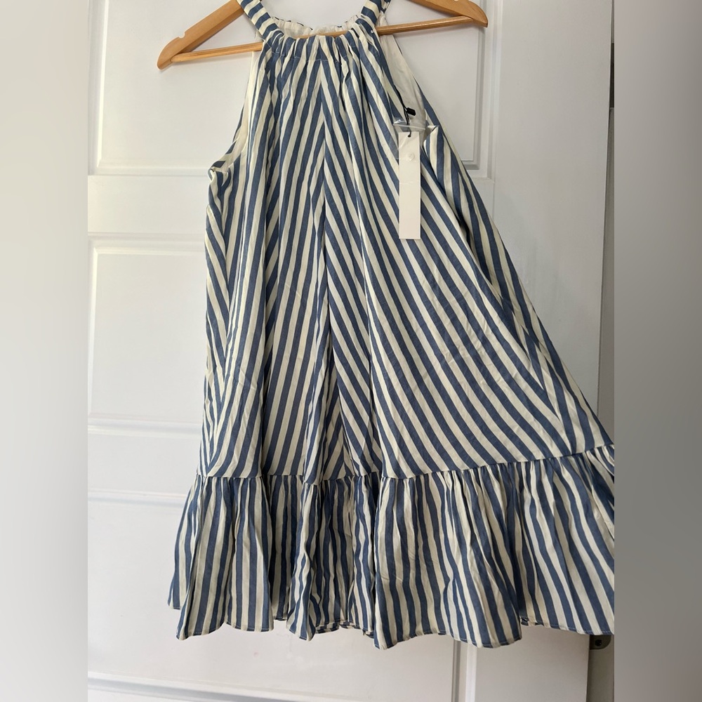 Adorable NWT Blue and White, Drop Waist Cotton Striped Halter Dress. M. - Picture 11 of 16